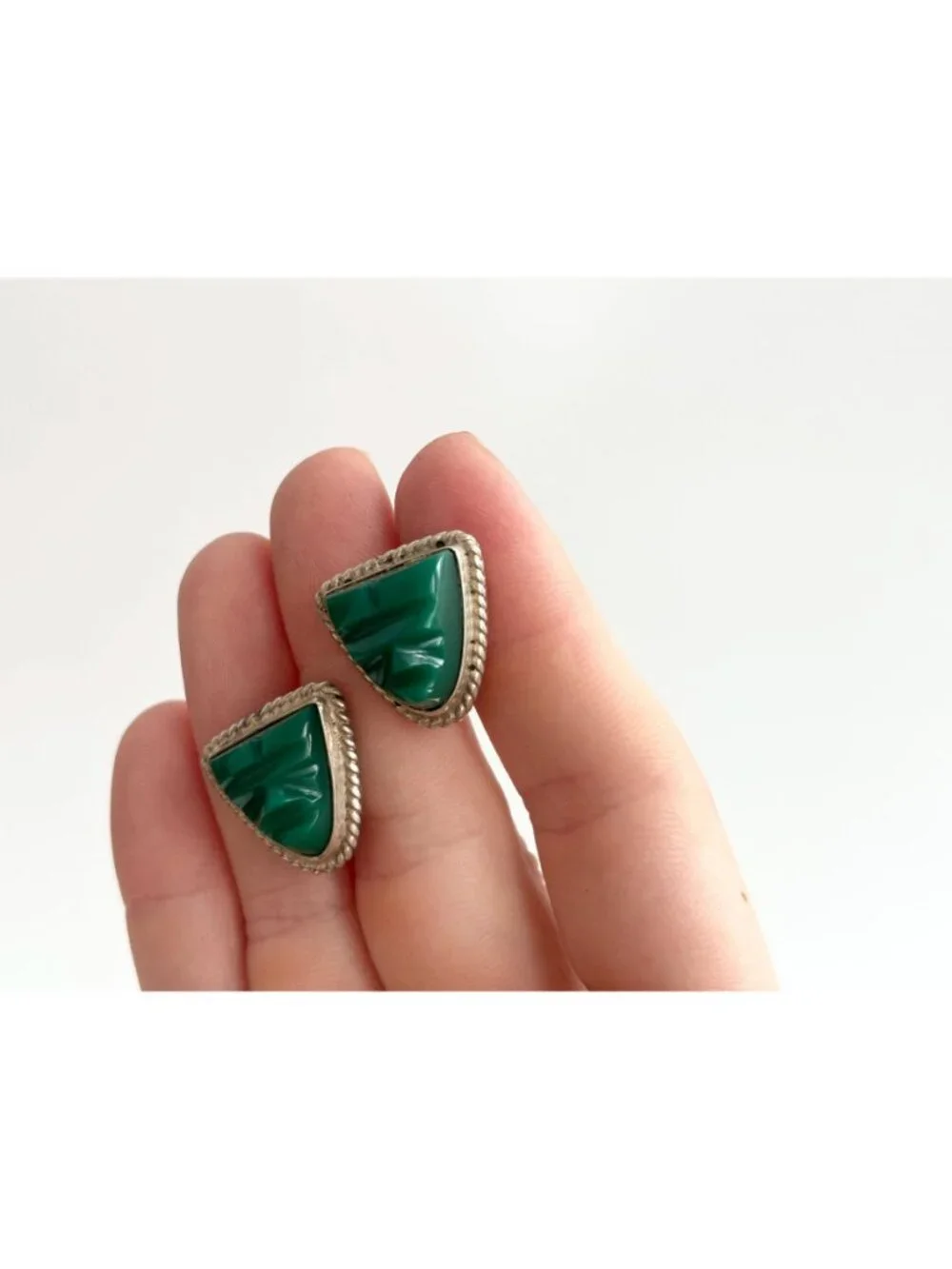 Green Onyx Gemstone Mask Taxco, Mexico Sterling Silver 925 Men's Cufflinks